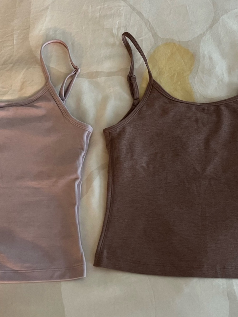 Beyond Yoga Slim Strap Camisoles in Lilac and Brown
